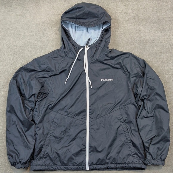 Columbia Windbreaker Jacket Mens Medium Gray Fleece Lined Hooded Full Zip Hiking — photo 2